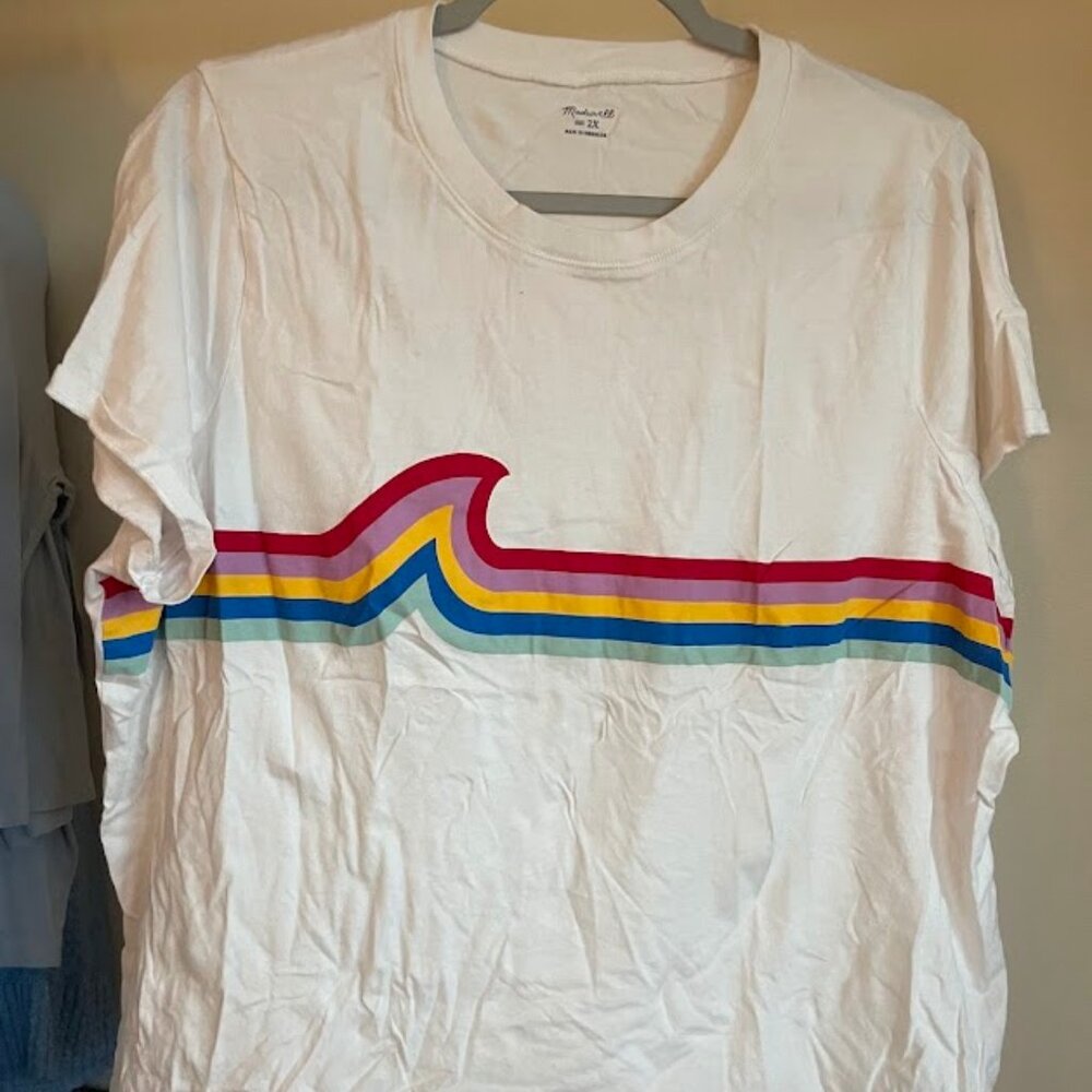 Madewell White T-Shirt with Rainbow Stripe - Casual & Colorful